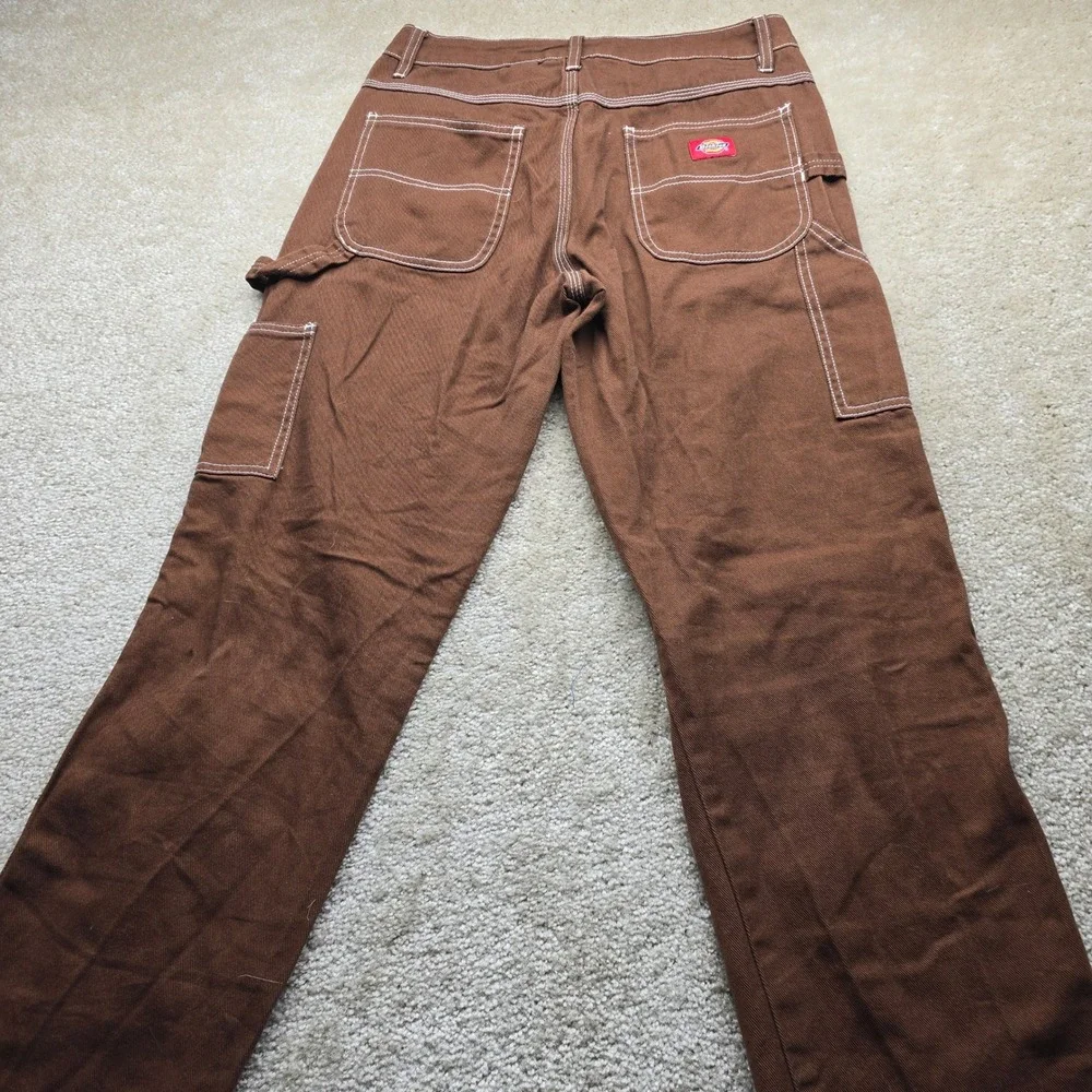 Dickies Brown Carpenter Pants White Contrast Stitch Utility Workwear Size 5/27 - Picture 8 of 11